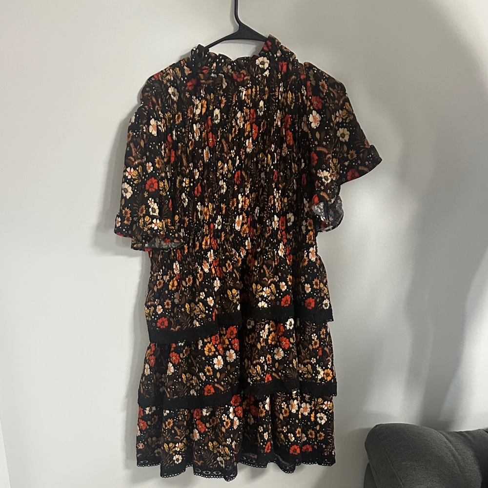 Simply Southern Collection Black with Floral pattern Ruffle Dress never worn